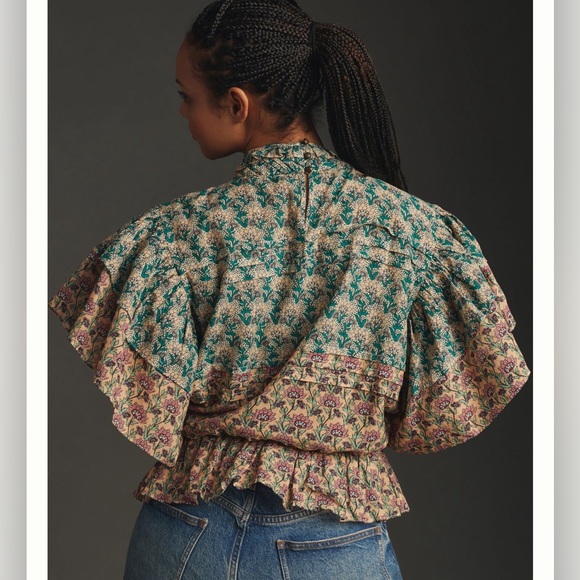 NWT Anthropologie Let Me Be High-Neck Printed Peasant Blouse - Picture 9 of 9